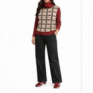 Raffi Red and Cream Plaid Turtleneck Sweater